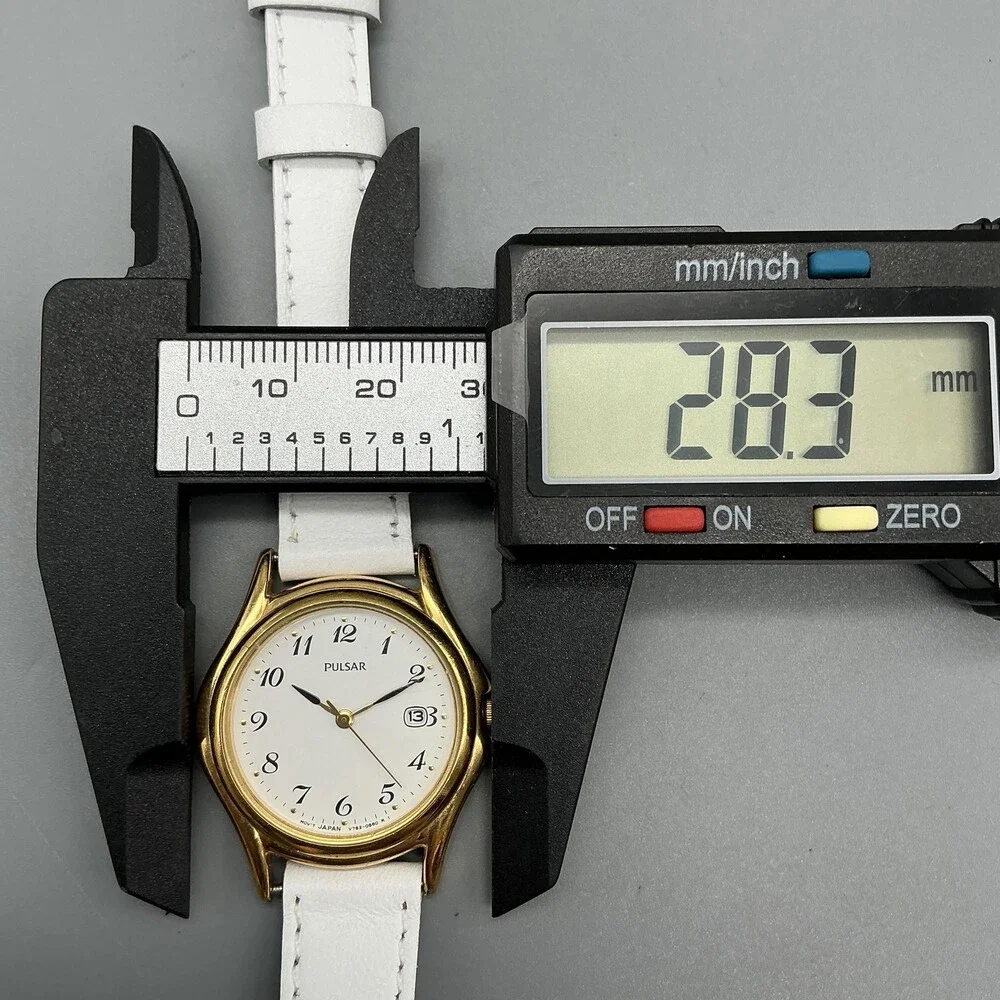 Pulsar V782-0E30 Womens Watch 28mm Gold Tone White Leather New Battery
